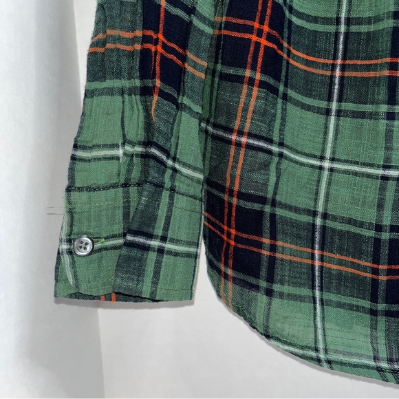 J. Crew top, 100% cotton, green plaid with patterned trim on front and back - Picture 4 of 11